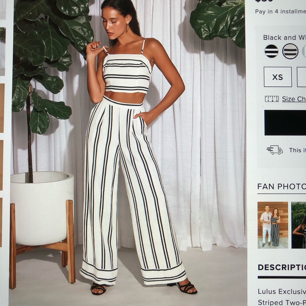 Black and white striped two piece jumpsuit